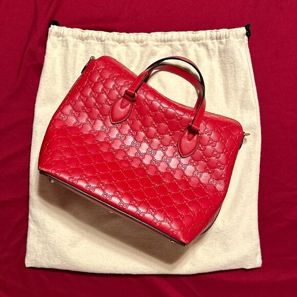 Gucci Signature Fold Over Tote Guccissima Leather Medium RED - Picture 1 of 6